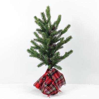 China Artificial Decorated Clay 30%/cloth 10%/iron 20%/plastic 40% Tree With Snow Glitter Cloth Wrapped Cement Table Top Christmas Trees Small Stocking Bonsai for sale