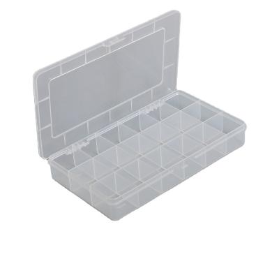 China Viable free sample available small transparent plastic sewing tool box with 18 dividers inside for sale