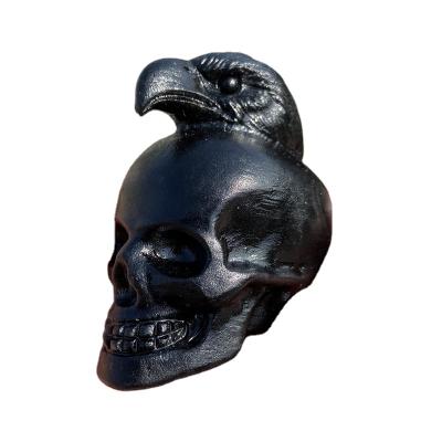 China People Art Hot Sale Natural Hand Carved Crystal Black Obsidian Eagle Head Skulls for Home Decoration for sale