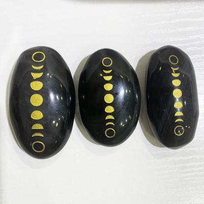 China Feng Shui Hot Natural Carved Moon Phase Shifts Obsidian Crystal Palm Reiki Energy Stone Healing Gift for sale