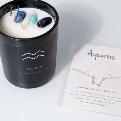 China High Quality Customized Eco-Friendly Soy Wax Scent Luxury Aromatherapy Zodiac Aquarius Scented Crystal Candle for sale