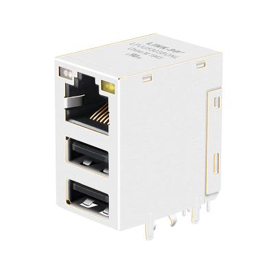 China High Quality Ethernet Interface JW0-0013NL 8P8C Single Port With Dual USB RJ45 Connector 100/1000 Base-T Tab Up rj45 Jack With Led for sale