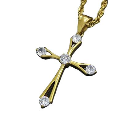 China Religious Hiphop Gold Plated Iced Out Gold Diamond Cross Pendant Hip Hop Custom Jewelry for sale