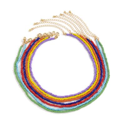 China Bright Colors Rice Bead Necklace 2021 Color News Jewelry Multilayer Necklace Women's Birthday Gift Necklace for sale