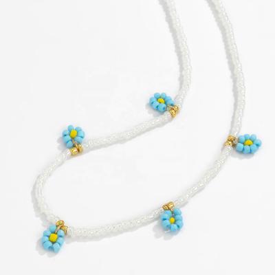 China Bright Colors Distinctive Initial Necklace Charms Flower Name Necklace Blue Necklace Reasonable Price for sale