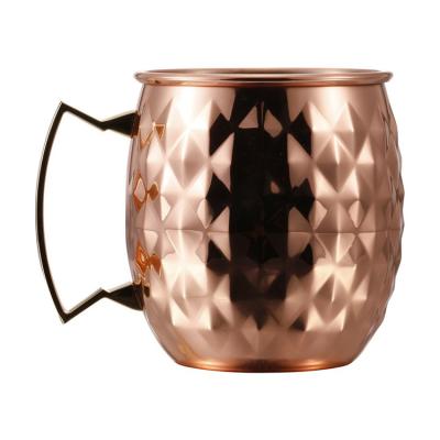 China Creative Viable Stainless Steel Pineapple Grain Cocktail Cup Beer Cup Moscow Mule Copper Plated Mug for sale