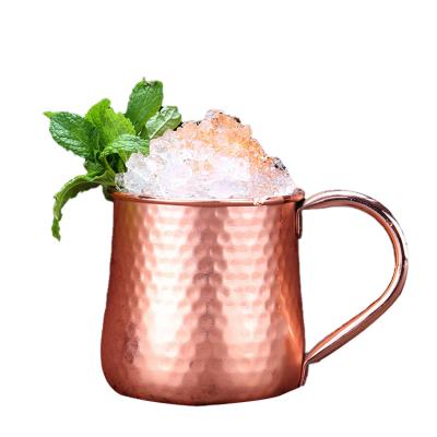 China Single Layer 500ml304 Stainless Steel Viable Hammer Printed Point Outside Cocktail Cup Bar Utensil Copper Plated Beer Mug for sale