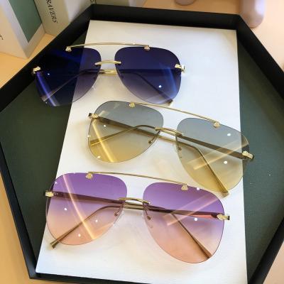 China Fashion vintage gafas de sol rimless women newest 2021 design luxury men brand sunglasses oversized sunglasses for sale