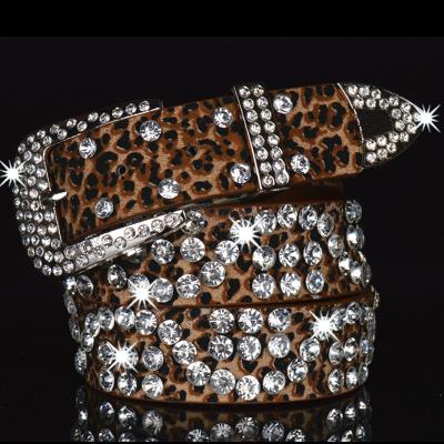 China New Design PU+Elastic Bling Bling Diamond Studded Men Belts Clear Crystal Rhinestone Studded Gold Leather Western Belt for sale