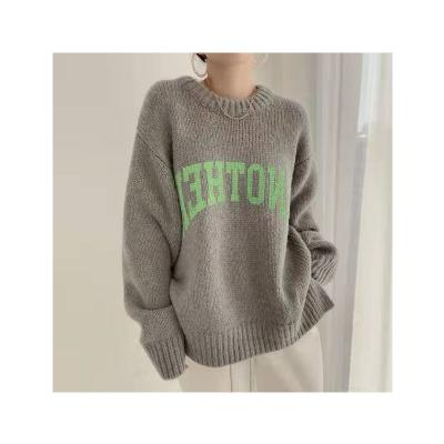 China Anti-wrinkle Customized OEM Winter Women's Fashion Gray Round Neck Women's Sweater for sale