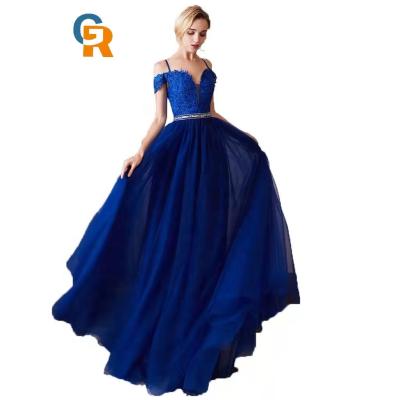 China 2022 Elegant Anti-wrinkle royal blue sparkle dress off the shoulder sequin ruffle ball gown fluffy luxury Arabic style for sale