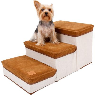 China Removable Cover Pet Stairs Thicken Floor Puppy Ladder Storage Dog Stairs Climb Folding Anti-Slip Large Capacity Pet High Climbing Ladder for sale