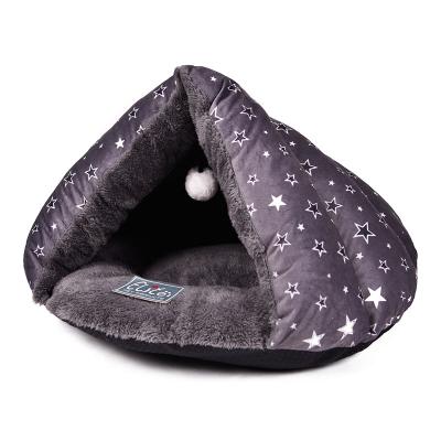 China Partially Enclosed Triangle Cat House Breathable Soft Warm Soft Bed Anti-Slip Partially Enclosed Cat Beds For Indoor Cats Bed for sale