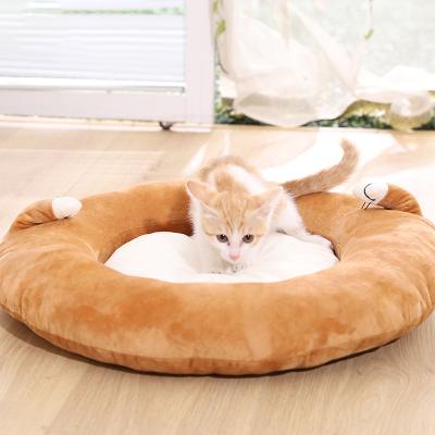 China Breathable Warm Cute Animal Round Pet Bed Sleeping Soft Winter Plush Cat Dog Bed for sale