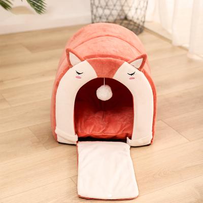 China 2021 New Breathable Fox Shape Plush Cat Hole Cat Hole Cat Nest Open Washable Pet Bed for sale