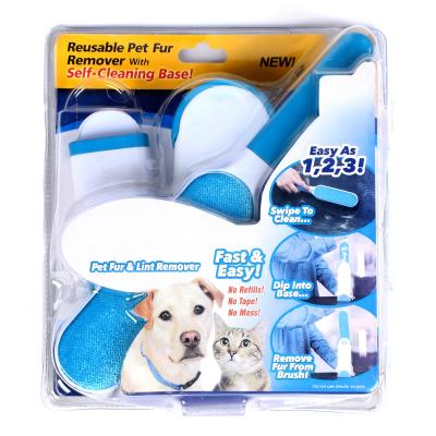 China Viable Pet Grooming Brush Self Cleaning Pet Hair Fur Remover Dog Hair Fiber Remover Brush for sale