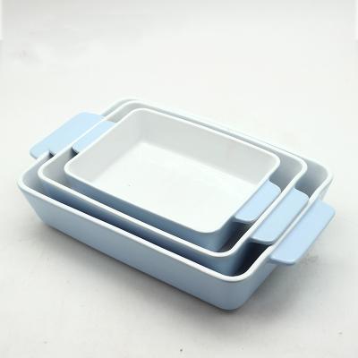 China Sustainable Ceramic Baking Dish With Rectangular Handle Molds For Cooking Bakeware Sets for sale