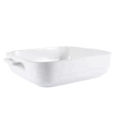 China HYCERAMIC Retangular Sustainable Ceramic Dessert Bakeware Dish Dinner Lasagna Dish White Oven Bake Oven Tray Korean Style for sale