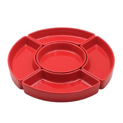 China Sustainable Christmas Dessert Salad Candy Dishes Square Fan Shape Ceramic Snack Dish With Glass Cover 4 Compartments Fruit Tray for sale