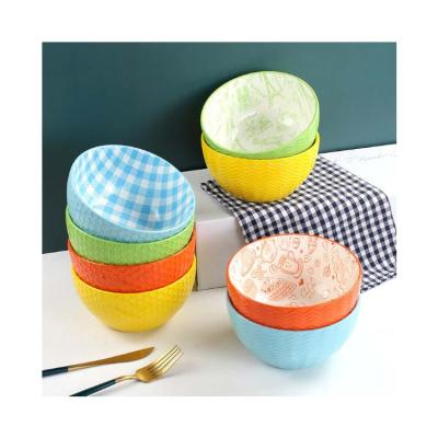 China Sustainable Fashion Beauty Colorful Ceramic Snack Bowls Soup Bowls Set for sale