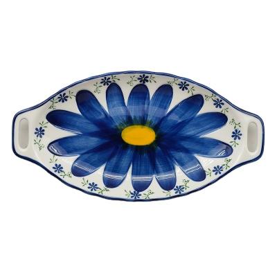 China Disposable Ceramic Oval Bakeware Making Tray Porcelain Bohemian Moroccan Style Bake 2 Ear Bakeware Making Supplier for sale