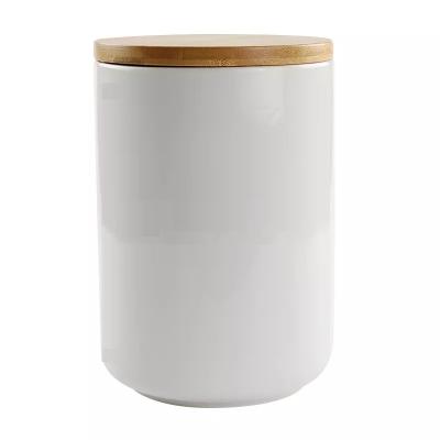 China Modern Nordic Custom Ceramic Storage Viable Kitchen Food Jars Biscuit Coffee Tea Containers Suger Storage Jar With Bamboo Lids for sale