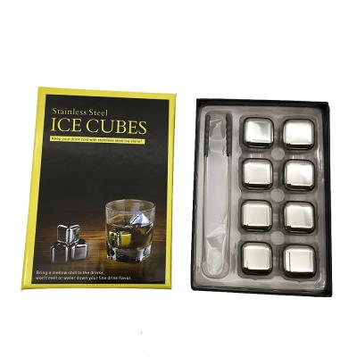 China Viable Custom Engraved Reusable Reusable Bar Accessories Ice Cube Stainless Steel Rock Stones For Gift Box Cooling Sets for sale