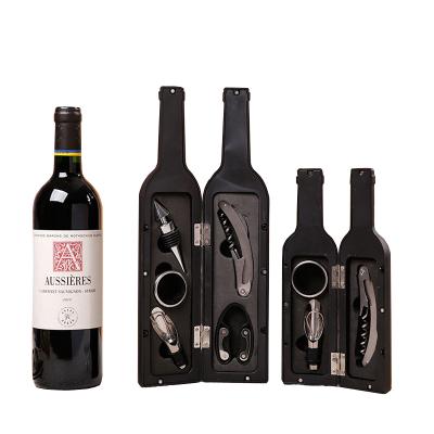 China Free Sample Viable Bar Accessories 5 Pieces Metal Bottle Opener Wine Set Stainless Steel Bottle Shape Wine Corkscrew Gift Set for sale