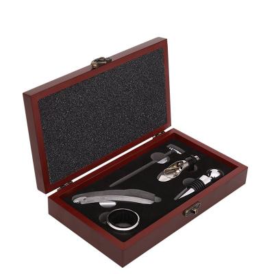 China Viable Wine Opener Gift Tool Kit with Rosewood Box Wine Accessories 5 Pieces Stainless Steel Wine Bottle Opener Gift Set for sale