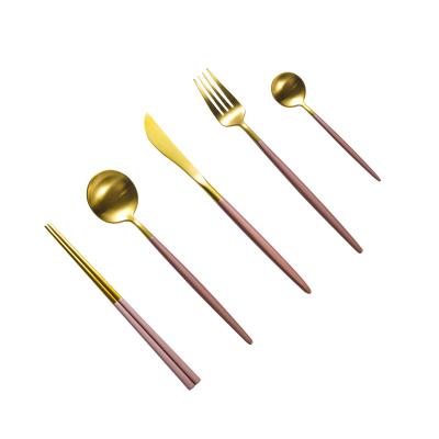 China Sustainable Rose Gold 304 Stainless Steel Knife Tableware Steak Knife Spoon and Fork Dessert Spoon Used Restaurant Flatware Set for sale