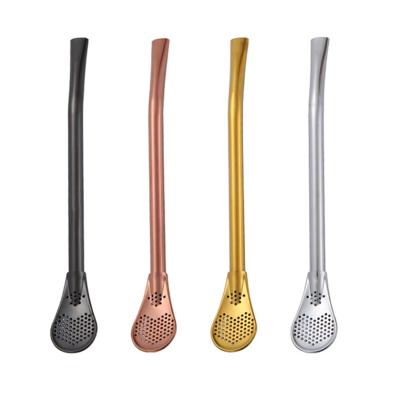 China Viable Creative High Quality Stainless Drinking Straw 304 Stainless Bargain Filterable Mixing Spoon With Straw For Tea Drinking for sale