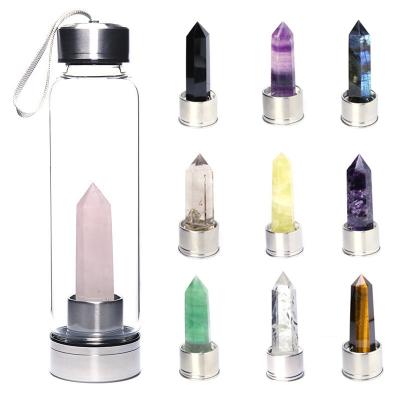 China Child Glass Water Bottle Crystal Water Bottle Infused Gem Viable Healing Crystal Wholesale Colored Stone Glass Water Bottle for sale