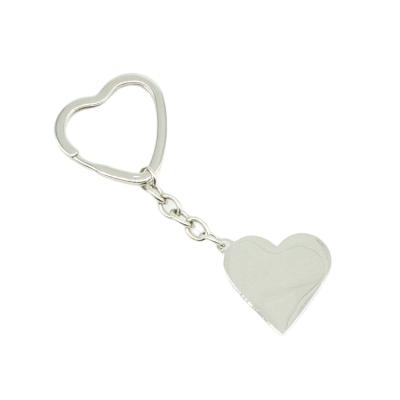 China Customized Custom Heart Shaped White Heart Shaped Silver Keychain Laser Printing Logo Metal Glitter Environmentally Friendly Key Chain for sale