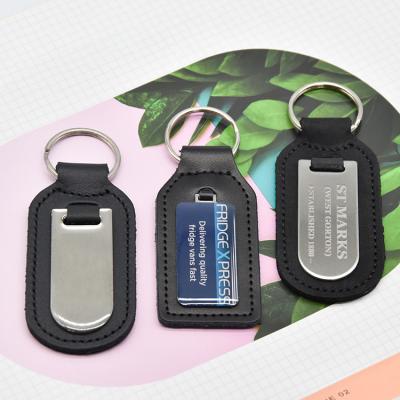 China Factory wholesale custom logo laser empty genuine PU leather key chain Europe logo key chain for sale