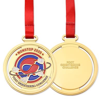 China China High Performance Soft Metal Enamel Foot Orienteering Challenge Custom Award Cut Spinning Medal for sale