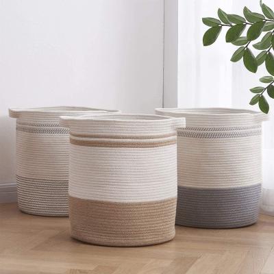 China Handmade Woven Space 100% Natural Rope Sustainable Folding Wholesale Cotton Laundry Hamper for sale