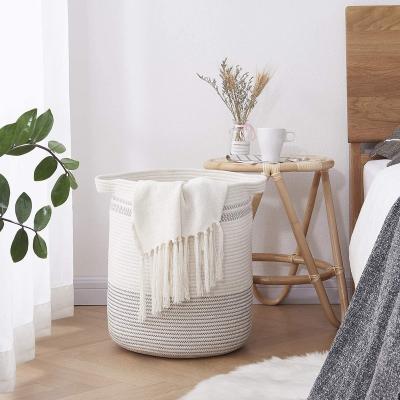 China Sustainable High Quality Natural Healthy Laundry Basket Hand - Woven Cotton Rope Basket For Toys, Pillows And Blankets for sale