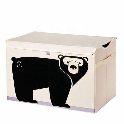 China Viable Cartoon Boys Girl Animal Clog Toy Box Large Collapsible Kid Toy Chest With Flip Top Lid for sale