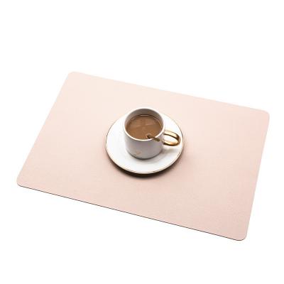 China Durable Non Slip Wholesale PU Fabric PVC Heat Resistant Thick Leather Pink Place Mat For Dining Table Pad for sale