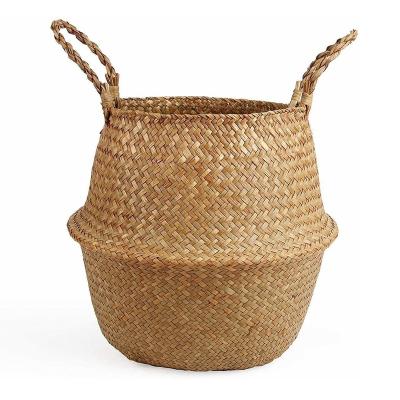 China 100% eco-friendly woven small plant plankton belly baskets for storage plant pot basket and laundry, picnic and grocery basket for sale