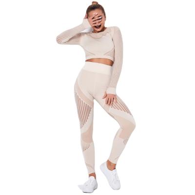 China Breathable Custom Women Long Sleeve Workout Clothes Breathable Active Wear Set Gym Fitness Set for sale