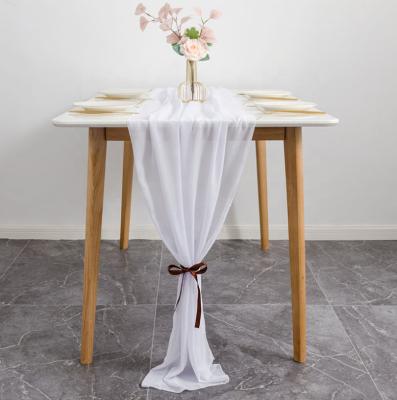 China Wholesale Disposable Hot European Style Elegant Table Cover For Wedding Party Decoration Ruffle Chiffon Table Runner for sale