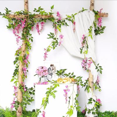 China Contact Bulk Factory Long Stem Artificial Wisteria Flowers Natural Hanging Silk White Wisteria Flowers For Wedding Party Decoration for sale