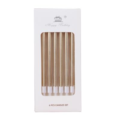 China Beautiful Colorful Birthday Hot Selling Gold Rotate Threaded Slim Candle Plated 6PCS Pencil Candle For Party Cake Banquet Decoration for sale