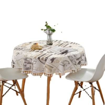 China Wholesale Round Tablecloth Waterproof With Fancy Custom Textile Printing Waterproof White Dining Table Cloth With Tassel for sale