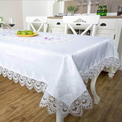 China Household waterproof high quality rectangular tablecloth luxury lace satin table runner for party banquet wedding for sale