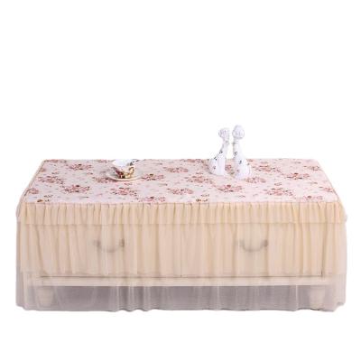 China Rectangular Fancy Table Cloth Dust Proof Cloth Wholesale Dustproof Art Lace Rose Print Table Skirt for Wedding Banquet Decoration for sale