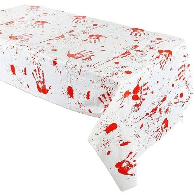 China Wholesale PVC Bloody Table Cloth Halloween Printing Party Hand Disposable Tablecloth for sale