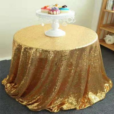 China Beautiful 3mm Waterproof Shiny Sequin Embroidered Gold Table Cloth Table Cover For Wedding Banquet Cocktail Birthday Party Use for sale