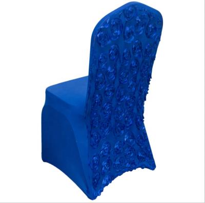 China Luxury High Stretch Spandex Wedding Banquet Dining Spandex Rosette Flower Chair Cover Seat Covers For Wedding Banquet Chair for sale